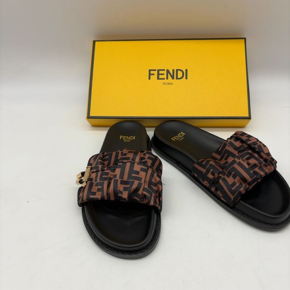 Fendi Casa Logo Ruched Slide Sandals
